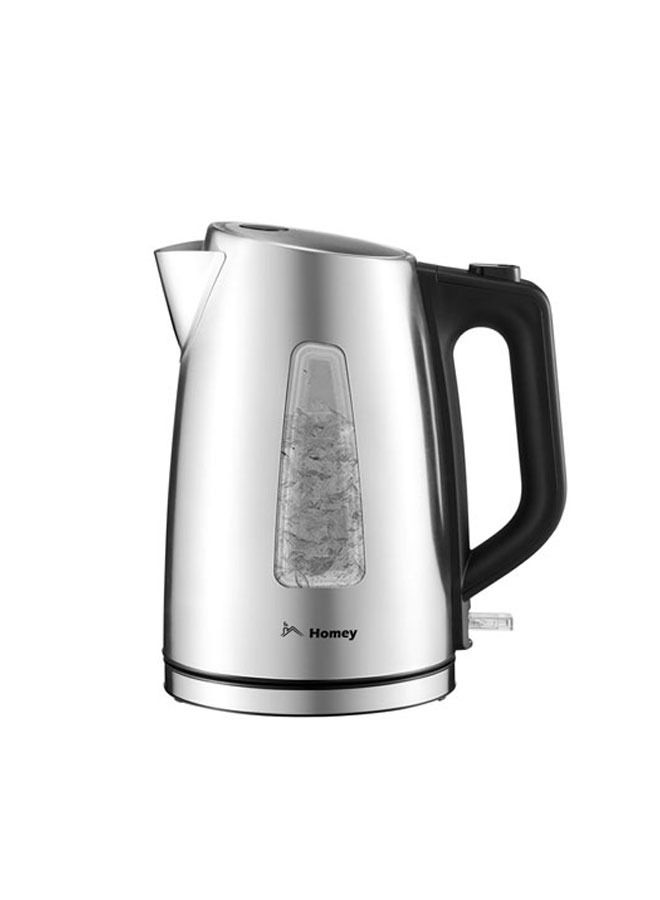 Homey Portable electric kettle for tea and coffee. Stainless steel, 1.7L capacity. Automatic shut-off. Black and silver design