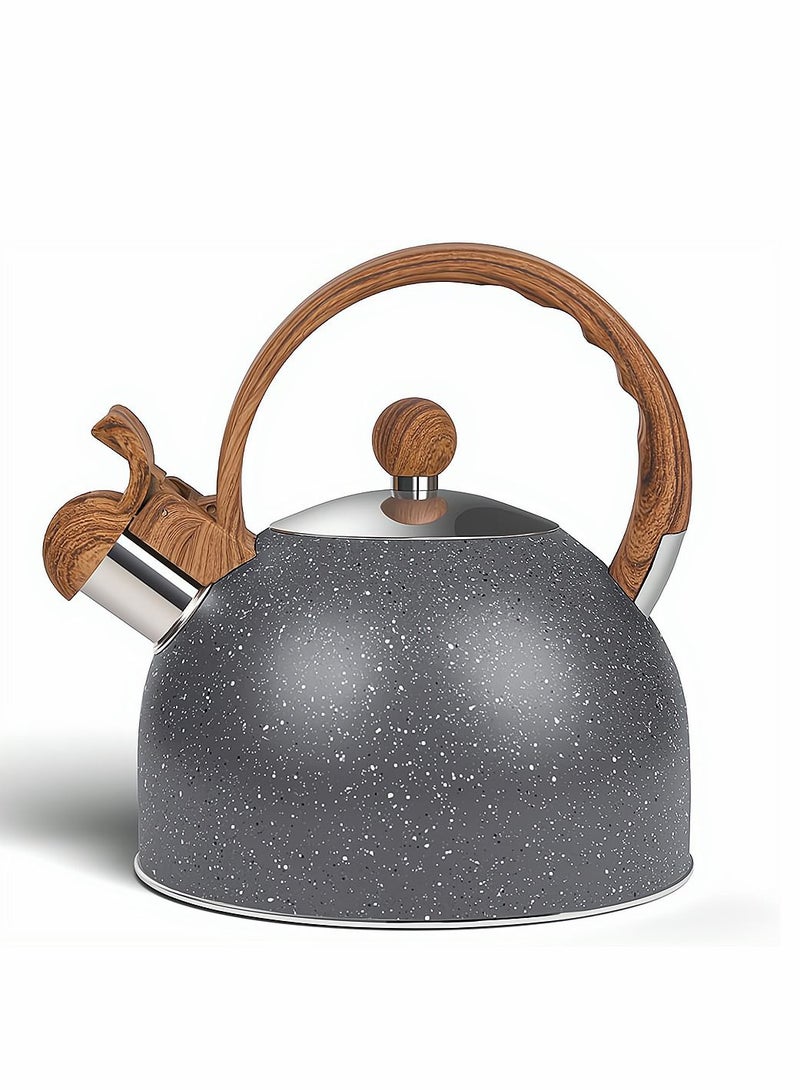 Tea Kettles Stainless Steel Whistling Teapot, 2.5 Quart Teapot Water Boilers for Stovetops, Induction Stone Kettle with Loud Whistle for Preparing Hot Water Fast for Coffee Tea, 1 Pcs, Grey