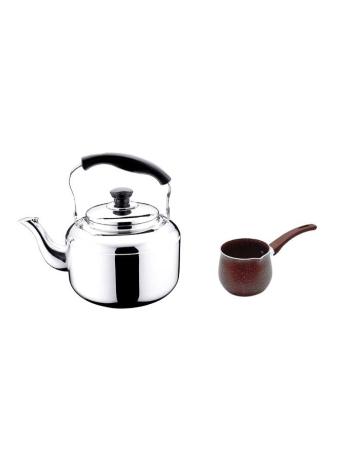 2-Piece Tea Kettle With Non Stick Coffee Warmer Silver/Brown