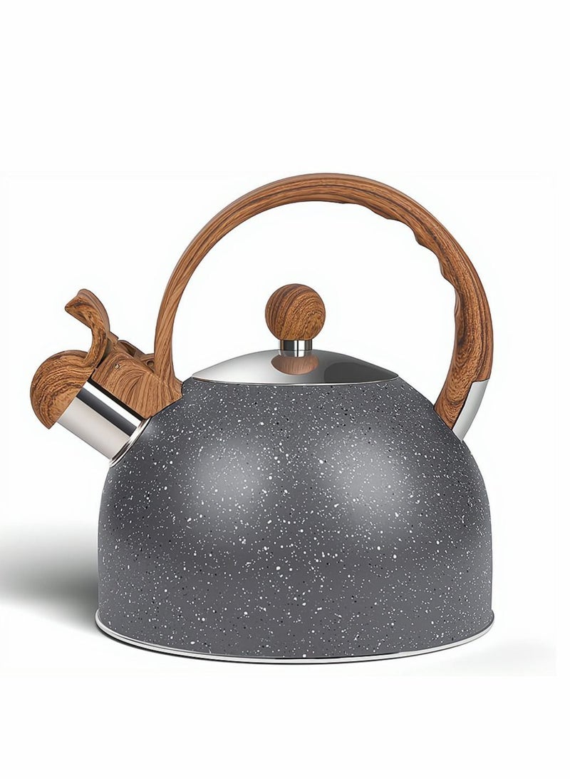 Tea Kettles Stainless Steel Whistling Teapot, 2.5 Quart Teapot Water Boilers for Stovetops, Induction Stone Kettle with Loud Whistle for Preparing Hot Water Fast for Coffee Tea, 1 Pcs, Grey
