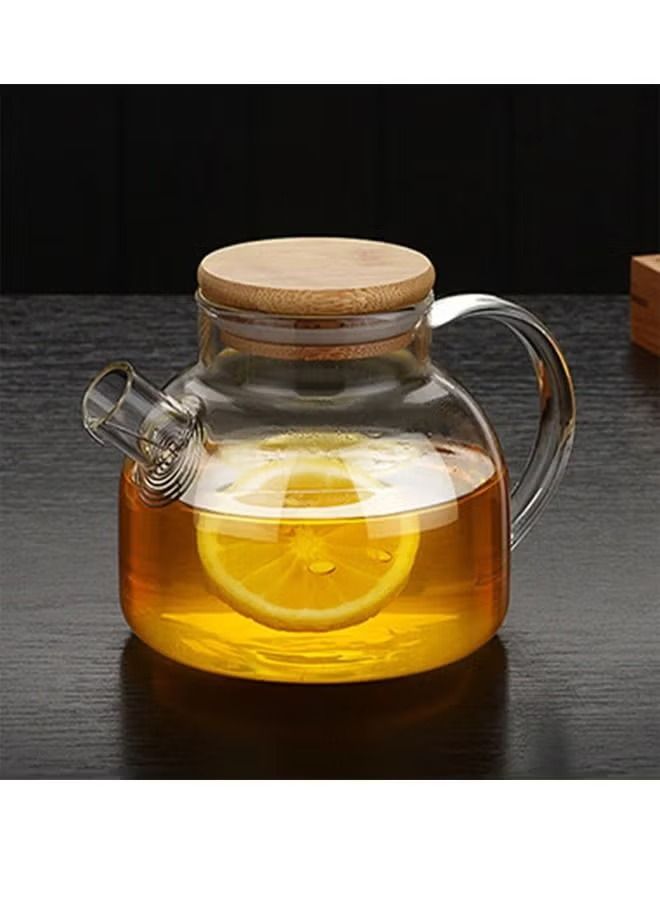 Heat Resistant Glass Tea Infuser Pot With Wooden Cover Flower Tea Puer kettle