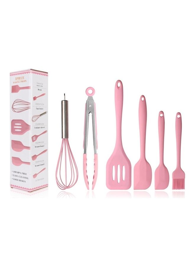 6 In 1 Silicone Kitchenware Slotted Spatula Set Pink 30x8x8cm