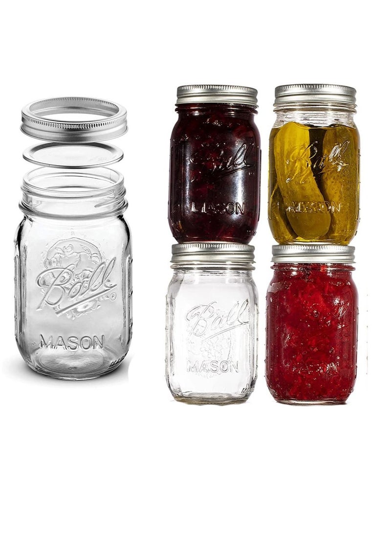 Jars with Lids and Bands Regular Mouth Jars Ideal for Jams Jellies Conserves Preserves Pizza Sauce(BALL16OZ 4PCS)