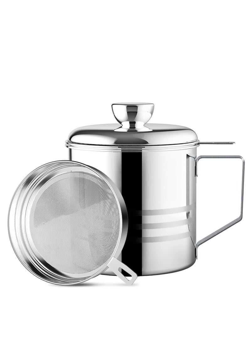 1.2L Oil Strainer Container, Stainless Steel Kitchen Cooking Storage Pot Grease Keeper with Detachable Fine Mesh Filter