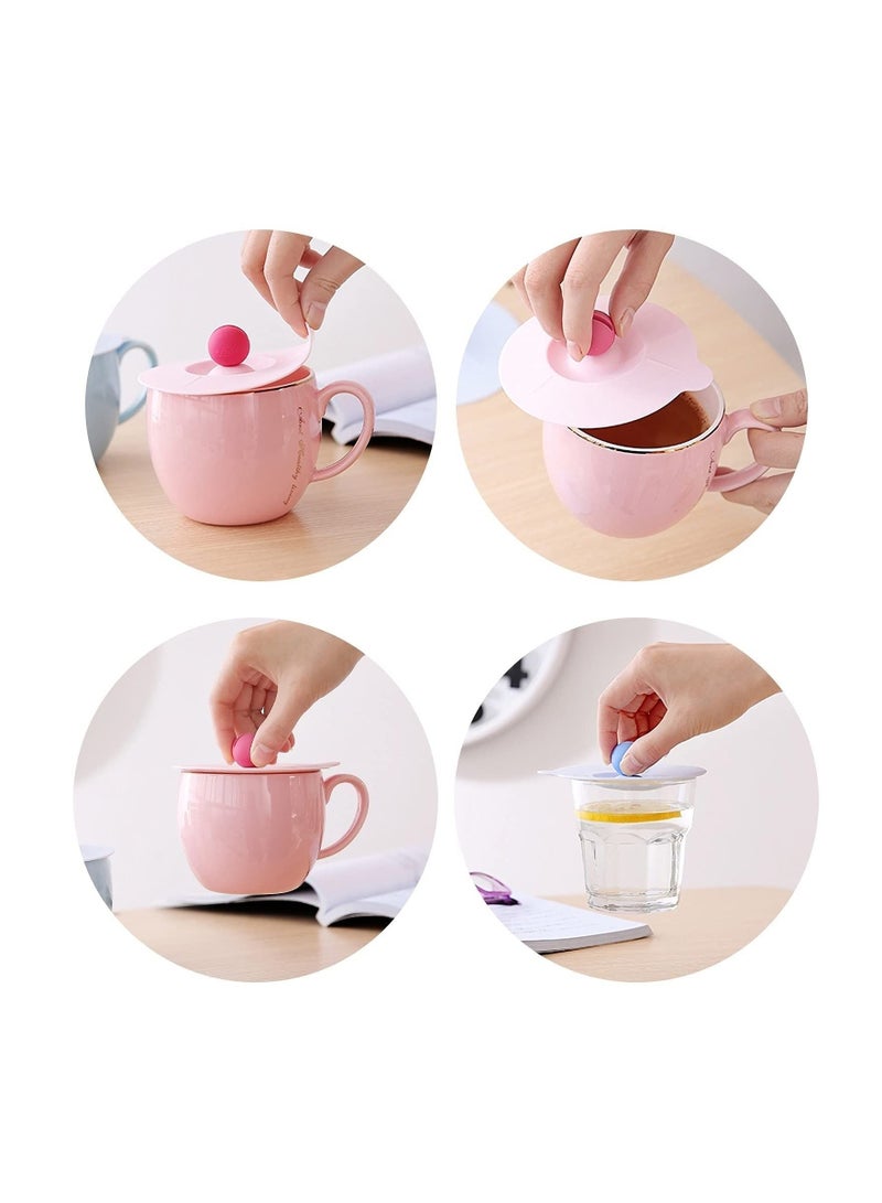 4 Pieces Silicone Card Slot Cup Lid, Glass Coffee Mugs Mug Dustproof Spill-Proof Sealed, Cup Covers Reusable Heat Resistant Lids with Spoon Holder