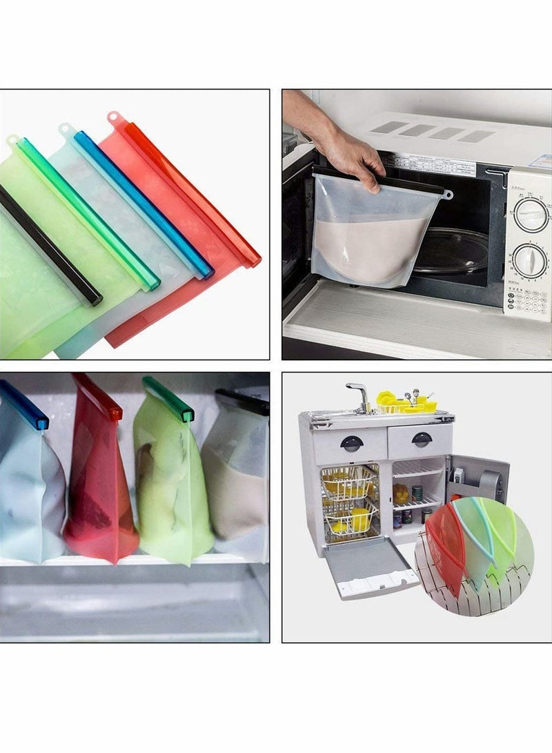 4 Pack Reusable Silicone Food Storage Bags Size 1000ML Freezer & Dishwasher Safe kitchen Organization Bag, Leak-proof Stand-up Eco-Friendly