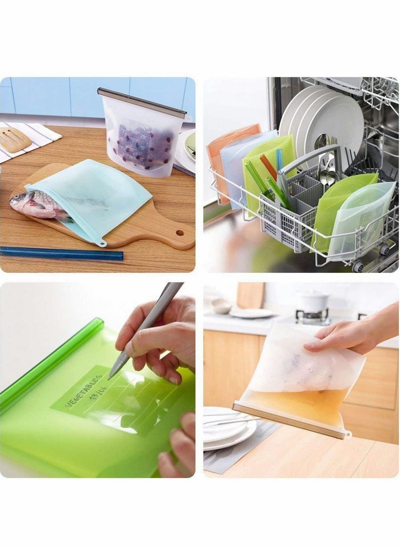 4 Pack Reusable Silicone Food Storage Bags Size 1000ML Freezer & Dishwasher Safe kitchen Organization Bag, Leak-proof Stand-up Eco-Friendly