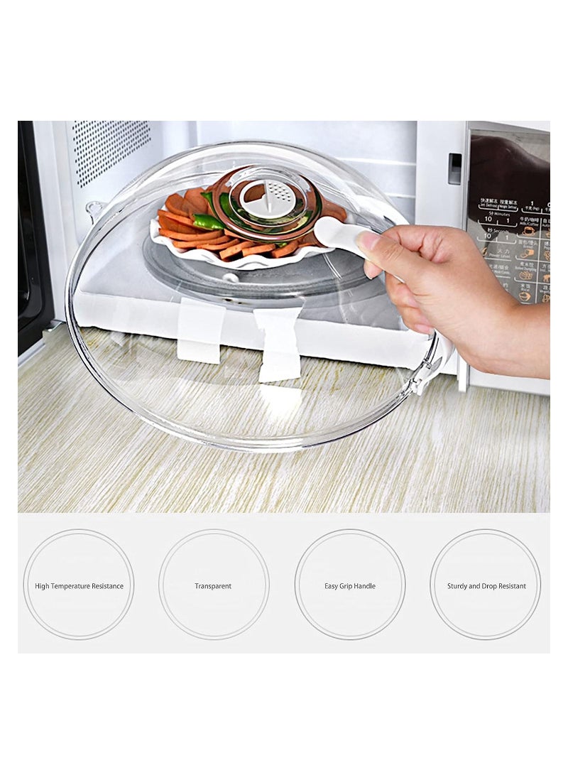 10.5 Inchs Microwave Splatter Cover for Food Clear Like Glass Microwave Splash Guard Cooker lid Dish bowl Plate Serving Cover with Steam Vent BPA-Free Safe Plastic