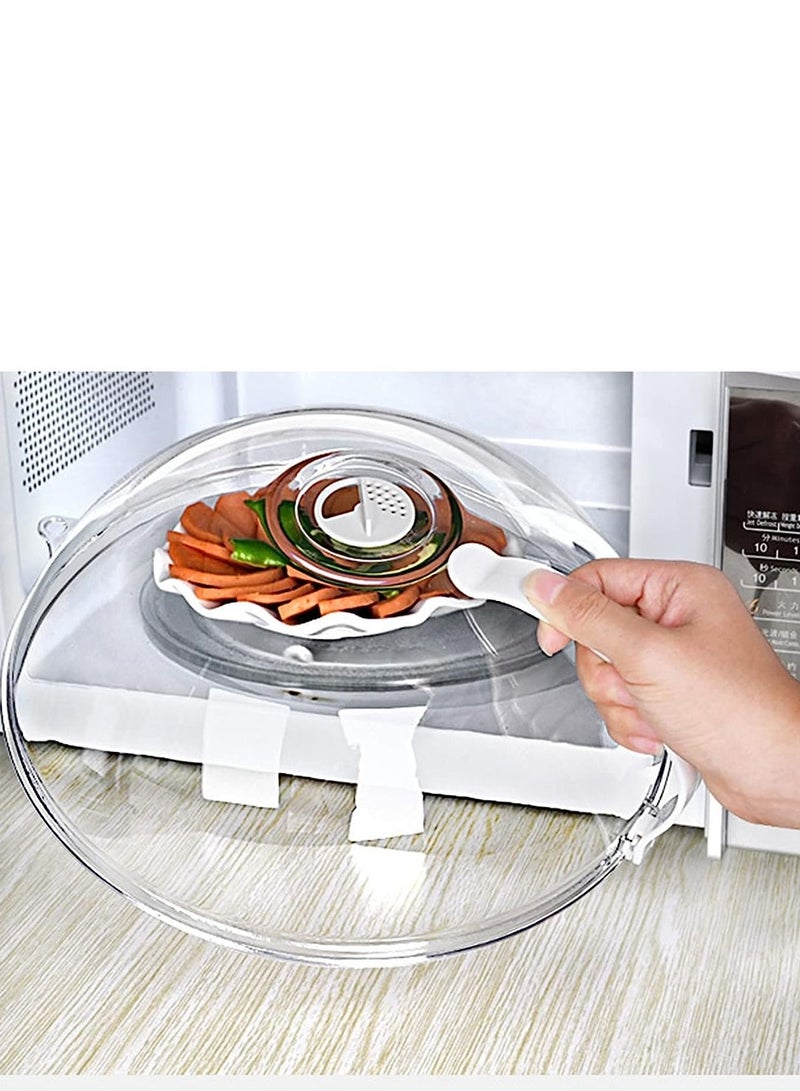 10.5 Inchs Microwave Splatter Cover for Food Clear Like Glass Microwave Splash Guard Cooker lid Dish bowl Plate Serving Cover with Steam Vent BPA-Free Safe Plastic