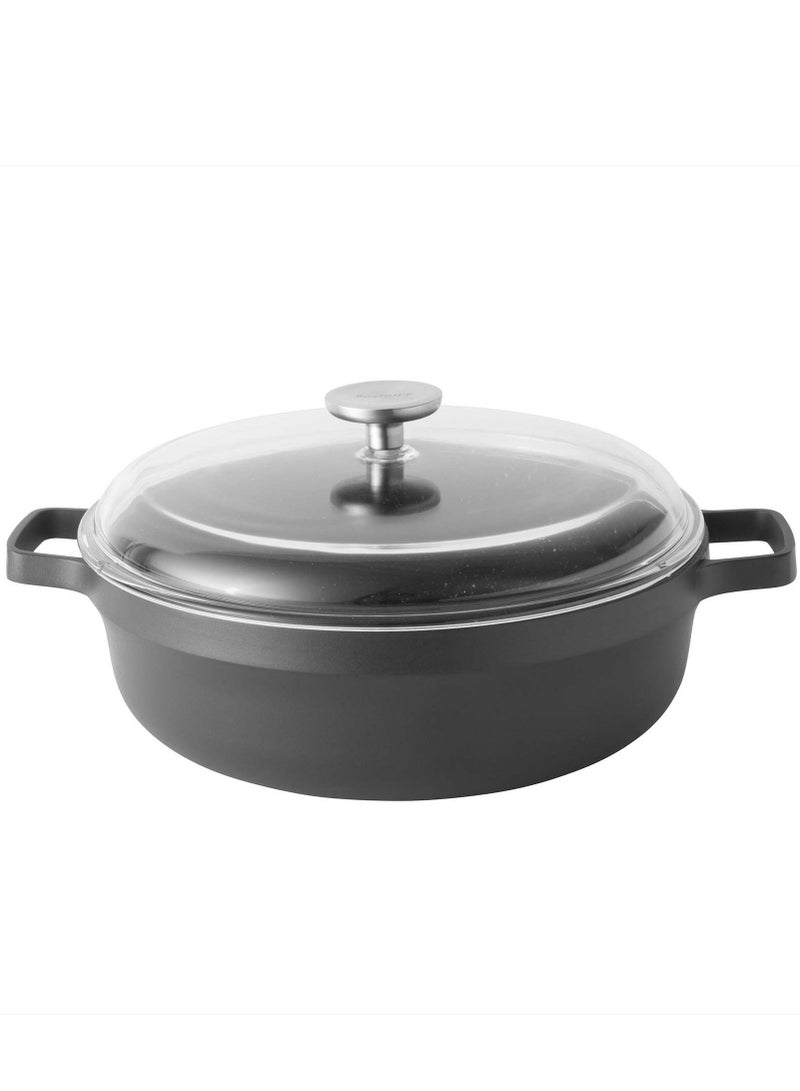 Berghoff Gem Aluminium SautePan With Lid & 2 Handle, Suitable for all hobs, including induction Black/Clear 28centimeter 4.6 ltr