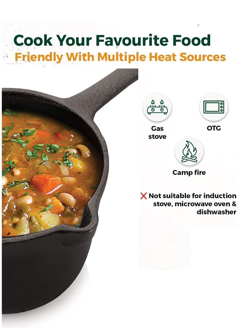 Pre Seasoned Cast Iron Sauce Pan ,15cm, 1Liter