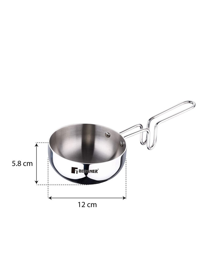 Argent Triply Stainless Steel Tadka Pan with Stay Cool Long Handle for Spice Seasoning Frying Heating and Roasting 12 cm Silver Standard