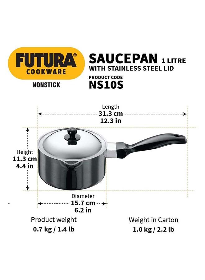 Futura Nonstick Saucepan With Steel Lid Black 1 Litres