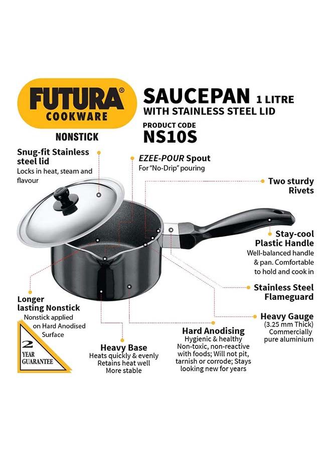 Futura Nonstick Saucepan With Steel Lid Black 1 Litres