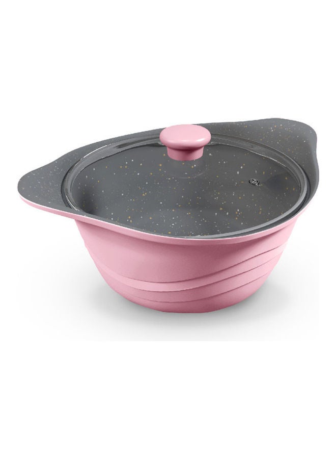 Granite Coated Die Cast Aluminium Sauce Pan 24cm, Non-Stick Interior, Oven Safe, Dishwasher Safe, Scratch-Resistant, Tempered Glass Lid | Product Code: DGDN SP24P -Pink Pink/Grey 24cm