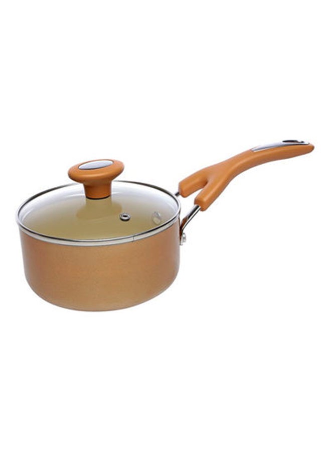 Aluminum Non-stick Covered Saucepan With Glass Lid Brown 18cm