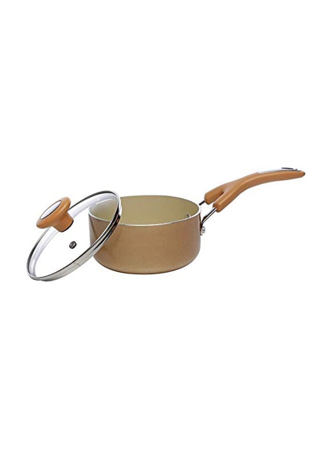 Aluminum Non-stick Covered Saucepan With Glass Lid Brown 18cm