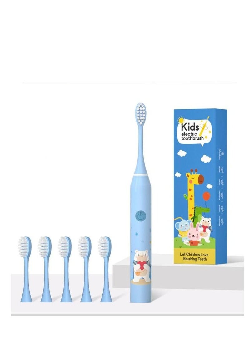 COOLBBAY Children's Electric Toothbrush Cute Cartoon Soft Bristles Electric Toothbrush Smart Timing Sonic Electric Toothbrush Blue