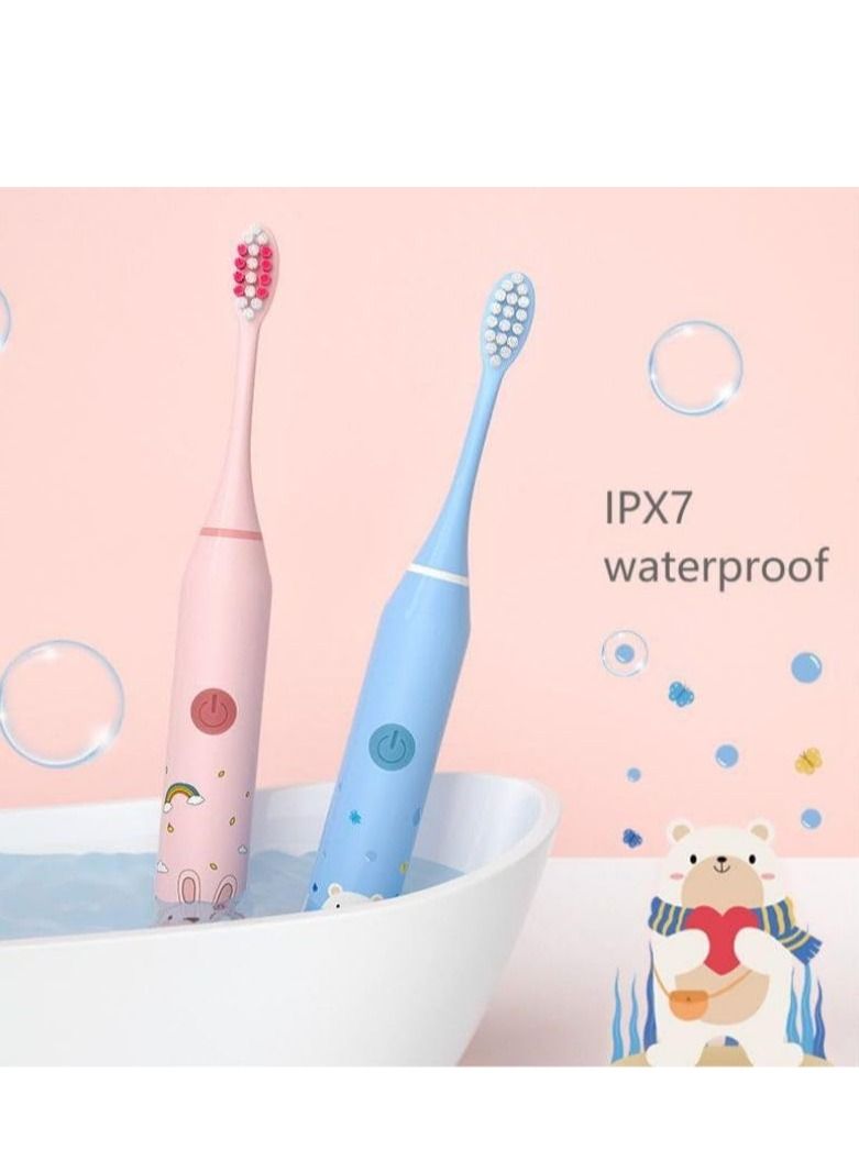 COOLBBAY Children's Electric Toothbrush Cute Cartoon Soft Bristles Electric Toothbrush Smart Timing Sonic Electric Toothbrush Blue