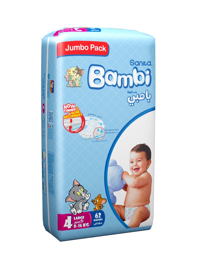 Disposable Diapers Large Size 4 (8-16 Kg), 62 Counts