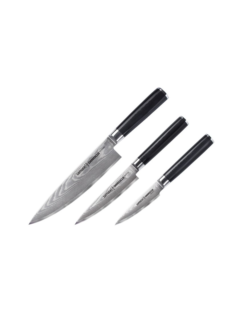Samura Damascus Set of Kitchen Knives: Paring, Utility and Chef Knife set.