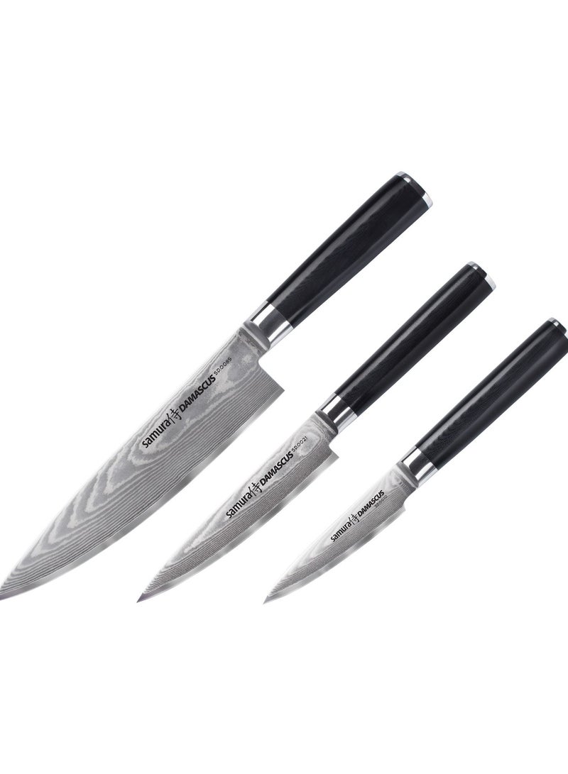 Samura Damascus Set Of 3 Kitchen Knives: Paring Knife Utility Knife Chef'S Knife
