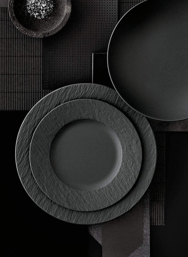 6-Piece Manufacture Rock Textured Breakfast Plate Set Black 21.7cm