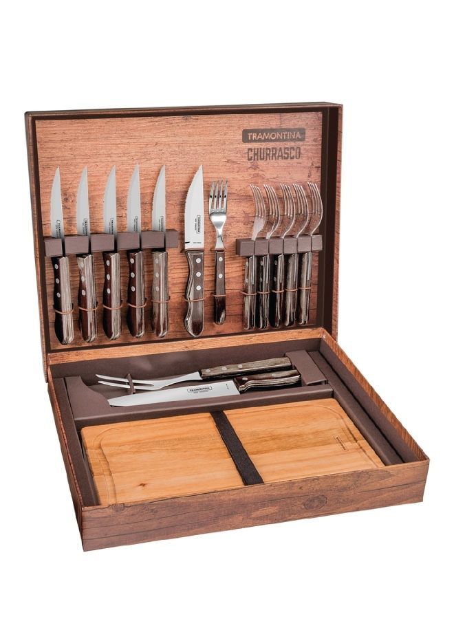 Tramontina 15 Pcs Complete Bbq Knives Set With Cutting Board Polywood Handles Impact Heat And Water Resistant 5 Years Warranty