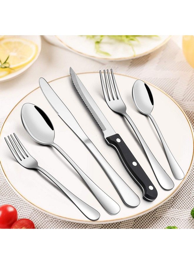 24Piece Silverware Set With Organizer Tray And Steak Knives Efar Stainless Steel Flatware Cutlery Service For 4 Basic Tableware Eating Utensils For Home Kitchen Mirror Polished Dishwasher Safe