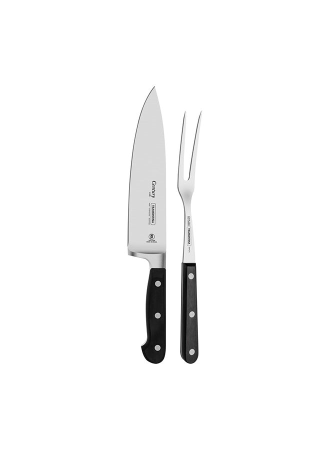 Century 2 Pieces Stainless Steel Carving Set with Black Polycarbonate Handles Black