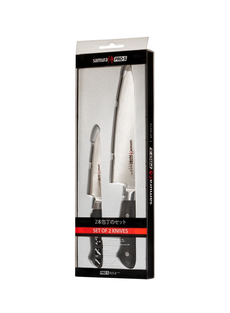 Samura Pro-S Set Of 2 Kitchen  Knives: Utility Knife Chef'S Knife