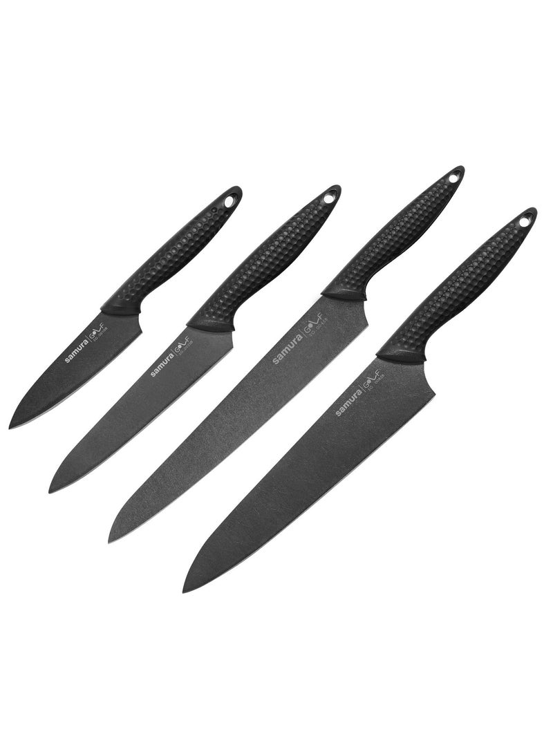 Samura Golf Stonewash Set Of 4 Kitchen Knives: Paring Knife Utility Knife Slicing Knife Chef'S Knife.