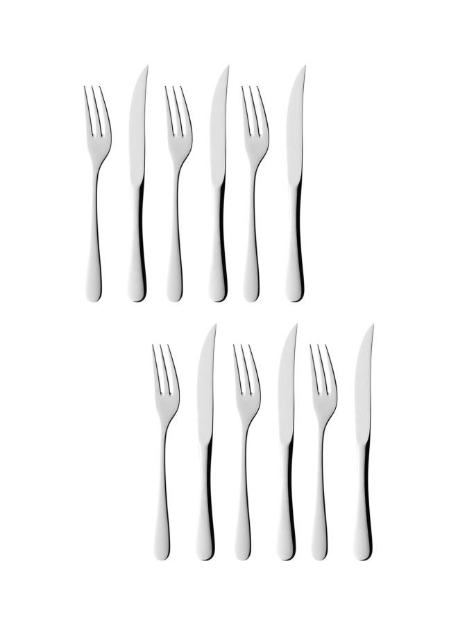 12-Piece Steak Knives And Forks Silver/Brown