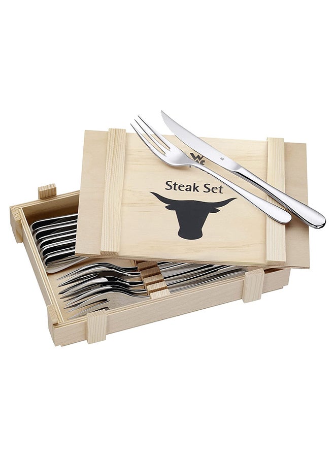 12-Piece Steak Knives And Forks Silver/Brown