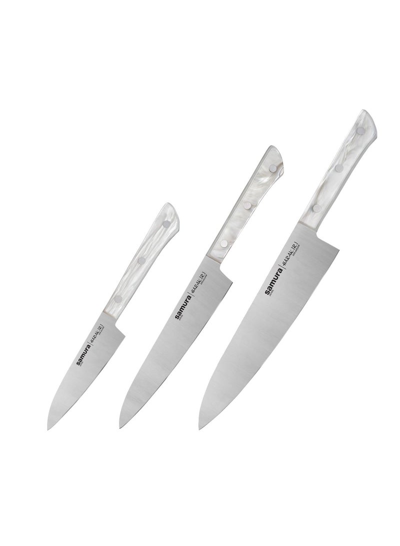 Samura Harakiri Acryl Set Of 3 Kitchen Knives:  Paring Knife Utility Knife Chef'S Knife