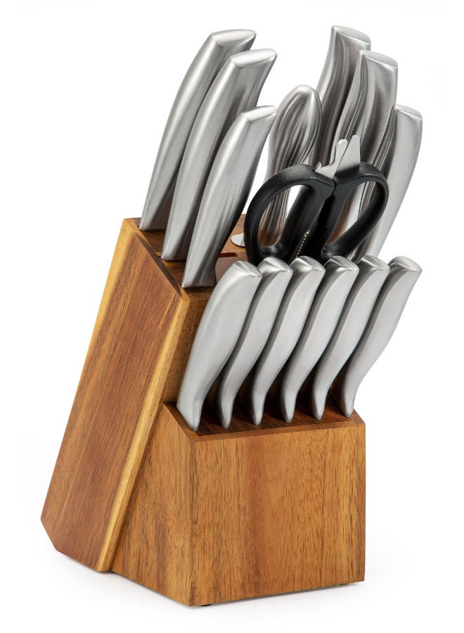 15-piece Stainless Steel Knife Set with a Wooden Stand | Super Sharp Slicer | Kitchen Knife Set for Home| Knife Set with Stand | Knife Set | Chef Knife Professional | Kitchen Knives|Knife Sharpener