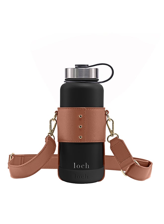 LOCH Water Bottle Brown Strap Gold Metal 1200ml