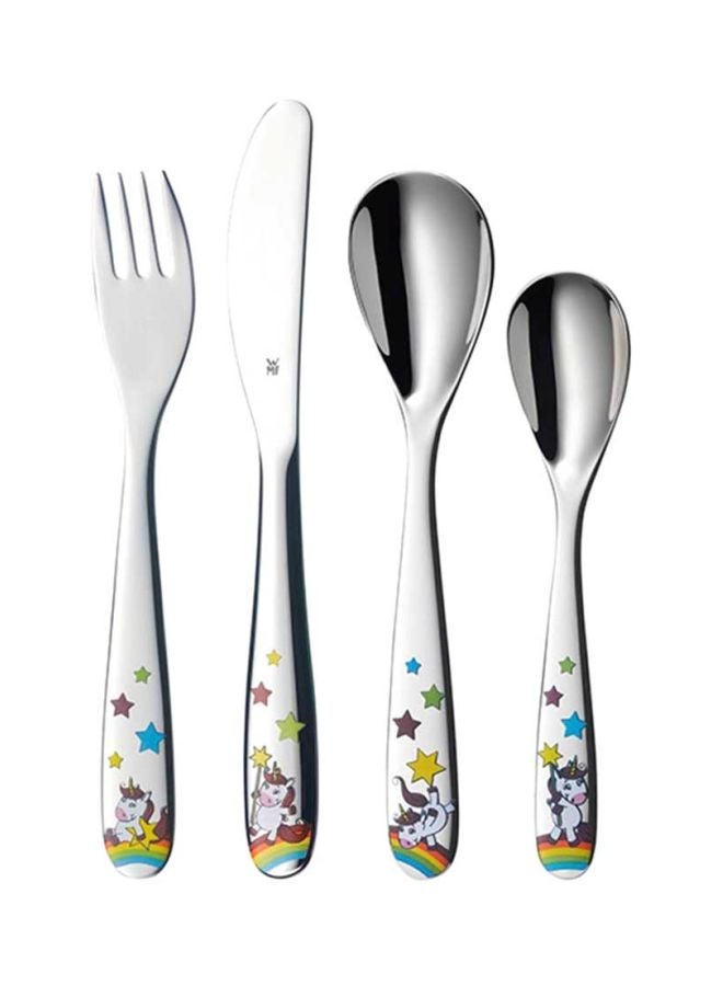 4-Piece Unicorn Child Set Silver/Blue/Green Fork 1x18.5, Spoon 1x16.5, Knife 1x16.5, Teaspoon 1x13cm