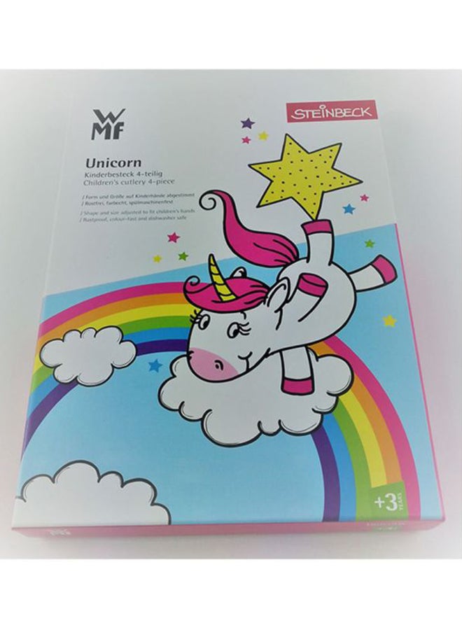 4-Piece Unicorn Child Set Silver/Blue/Green Fork 1x18.5, Spoon 1x16.5, Knife 1x16.5, Teaspoon 1x13cm