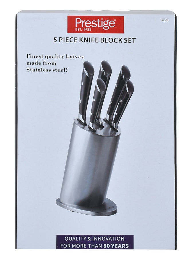 5-Piece Knife Block Set Silver/Black 20 Cm, 20 Cm, 20 Cm, 13 Cm, 9cm