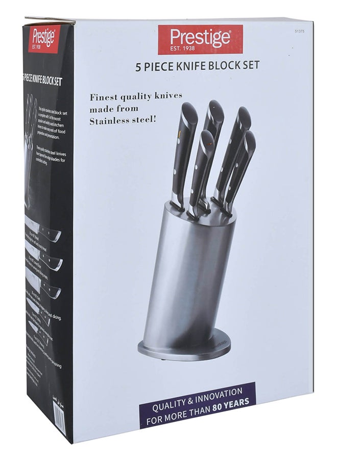 5-Piece Knife Block Set Silver/Black 20 Cm, 20 Cm, 20 Cm, 13 Cm, 9cm