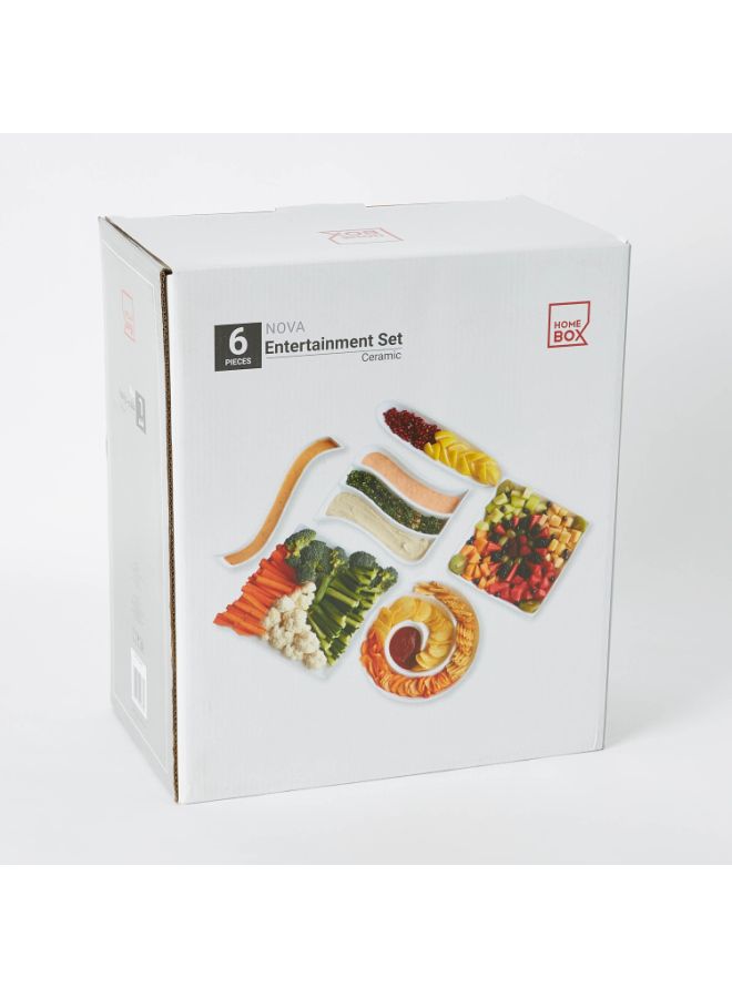 6-Piece Nova Entertainment Serving Set White J Platter 27x27x3 cm, O Platter 25x25x6 cm, Platter 26x26x2 cm, Side Plate 27x22x2.5 cm, Oval Platter 33x3x3 cm, Tray 34.8x8.5x3cm