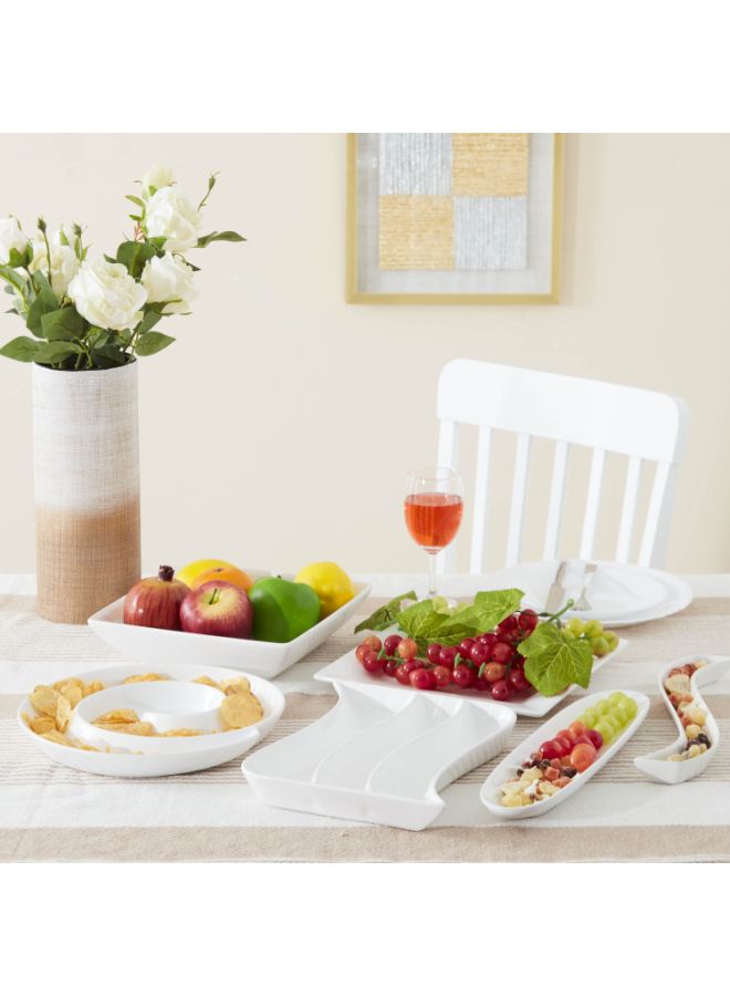 6-Piece Nova Entertainment Serving Set White J Platter 27x27x3 cm, O Platter 25x25x6 cm, Platter 26x26x2 cm, Side Plate 27x22x2.5 cm, Oval Platter 33x3x3 cm, Tray 34.8x8.5x3cm