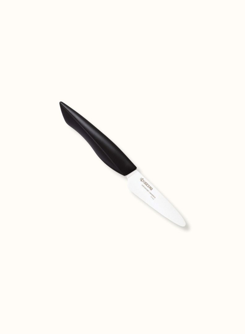 Kyocera White Ceramic Chefs Paring Knife with Black Handle and Honed Blades