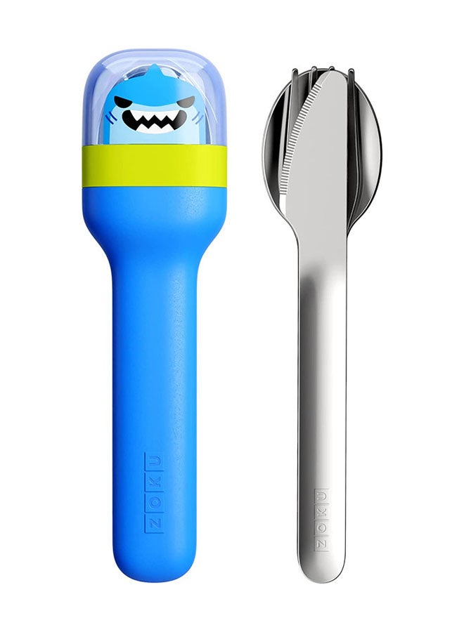 4-Piece Shark Pocket Utensil Set Blue 4.6x2.8x17cm