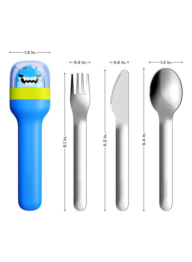 4-Piece Shark Pocket Utensil Set Blue 4.6x2.8x17cm
