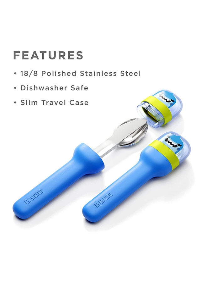 4-Piece Shark Pocket Utensil Set Blue 4.6x2.8x17cm