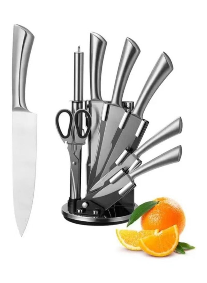 8-Piece Knife Set With Rotating Stand Silver
