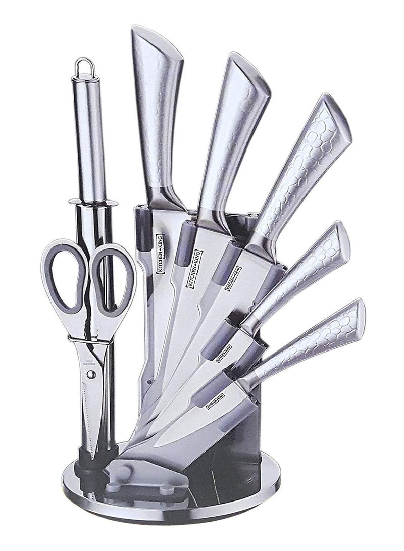 8-Piece Knife Set With Rotating Stand Silver