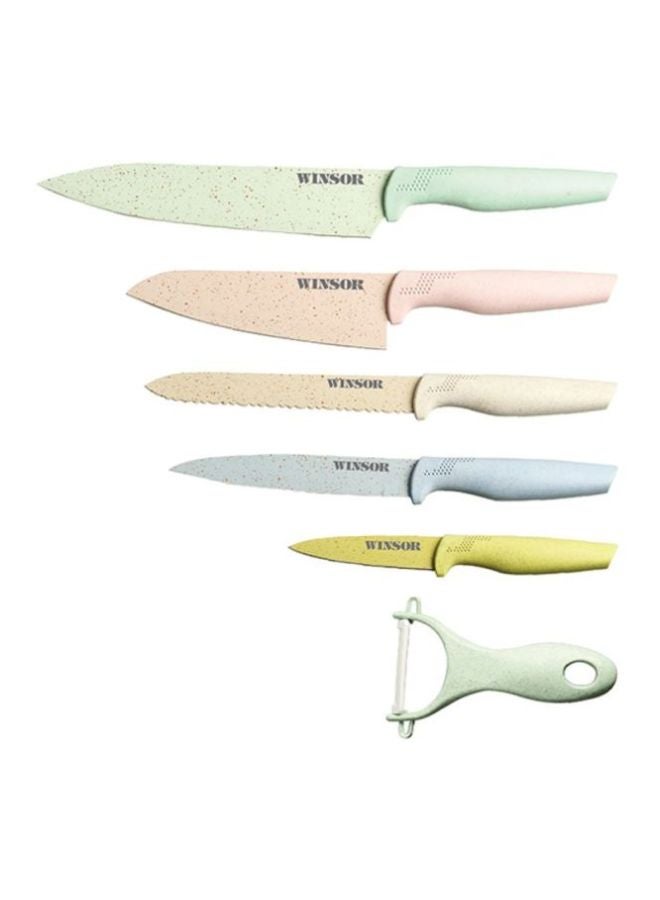 5-Piece Knife And Peeler Set Green/Pink/White